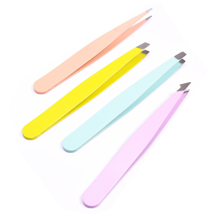 Beauty Stainless Steel 4pcs Colour Eyebrow Trimming Tweezers Set Eyebrow Clip Eyelash Lash Tweezers Clamps