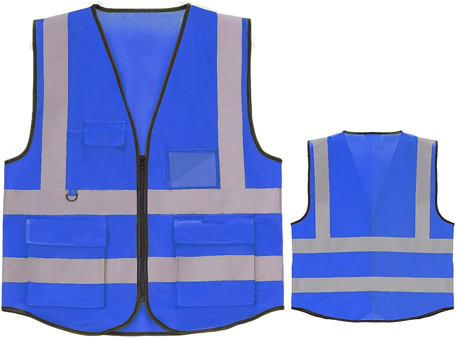 Construction Workwear High Visibility Vest Blue Color Safety Vest Reflective With Pockets and Zipper