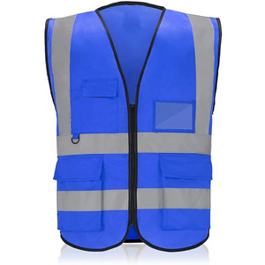 Construction Workwear High Visibility Vest Blue Color Safety Vest Reflective With Pockets and Zipper