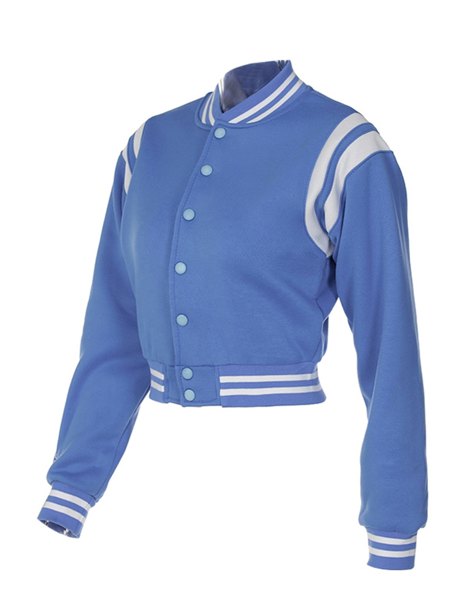 Cropped Women Varsity Jacket Contrast Color Stand Collar Long Sleeves Baseball Cropped Varsity Jacket