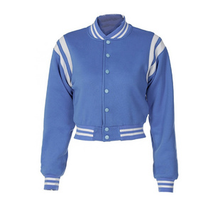 Cropped Women Varsity Jacket Contrast Color Stand Collar Long Sleeves Baseball Cropped Varsity Jacket