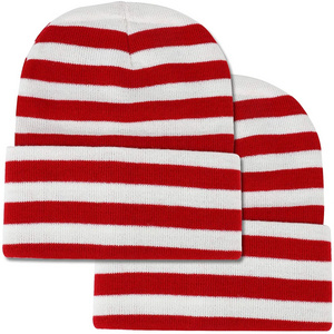 New Arrival Winter Headwear Long Cuff Soft Warm Acrylic Knitted Striped Beanie for Men Women Kids