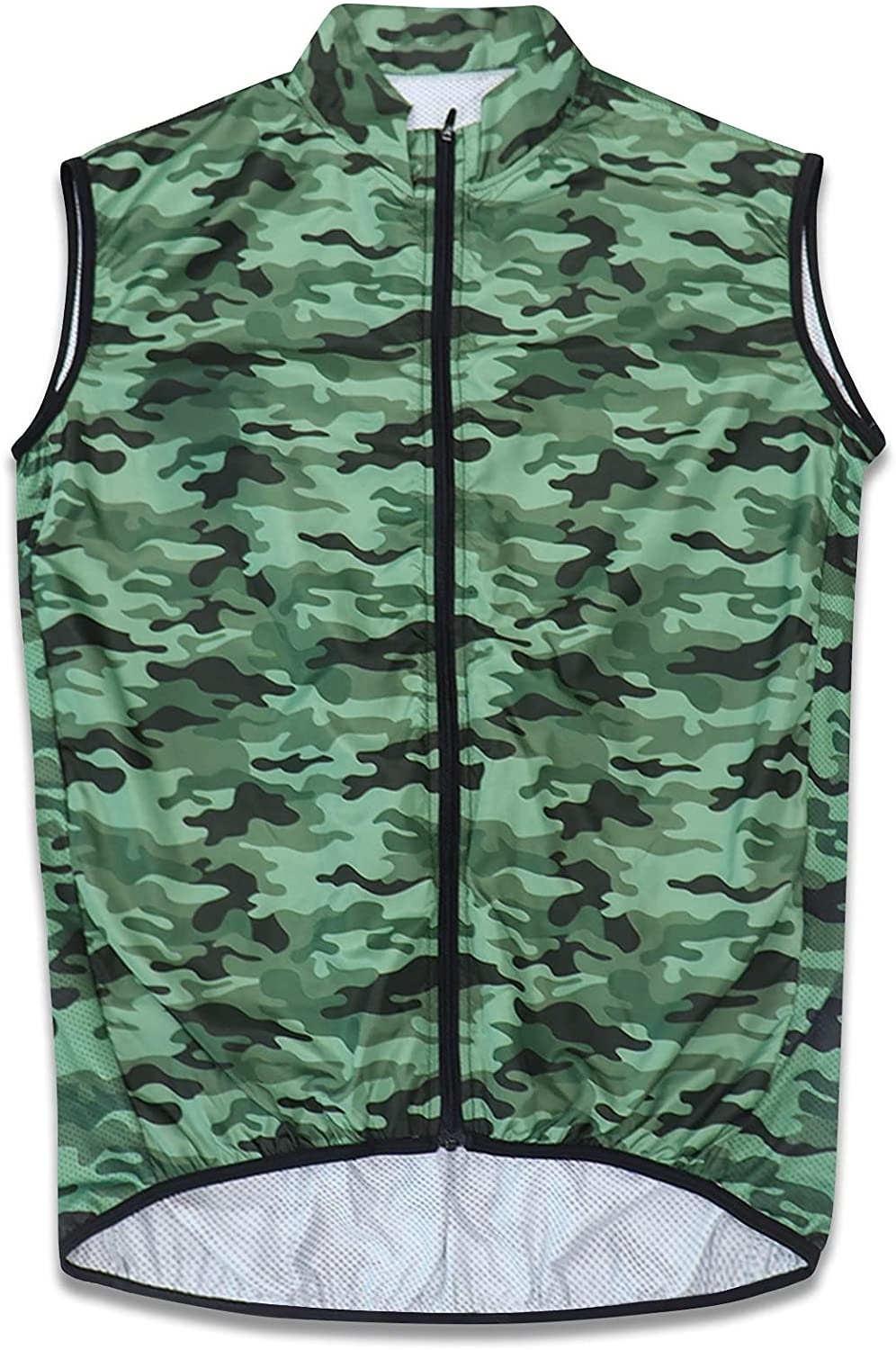 Sublimated Men Camouflage Printed Cycling Vest Sleeveless Lightweight Cycling Gilet Wind Vest With Deep Rear Pockets