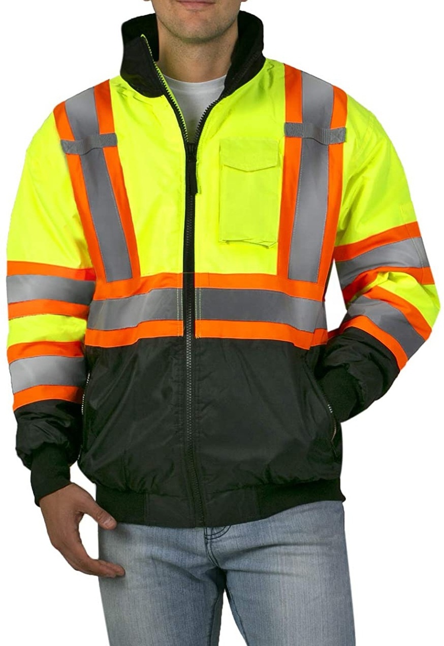 Custom Design High Visibility Reflective Safety Bomber Jacket Waterproof Hi Vis Safety Jacket for Men