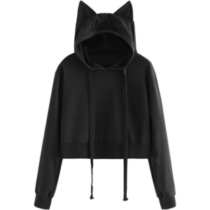 New Style High Quality Ladies Long Sleeve Hoodie Crop Top Cat Ears Sweatshirt Stand Ears Cropped Hoodie for Women