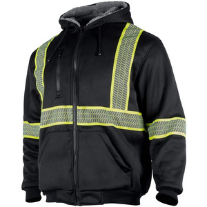 Wholesale Mens High Vis Safety Reflective Sweatshirt Wool Fleece Zipper Jacket Hoodie Safety Jacket