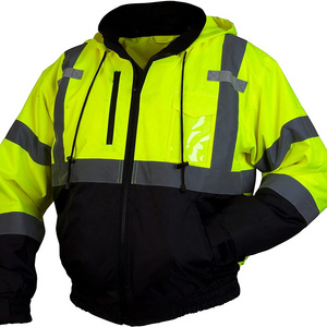 Hi Vis Jackets Custom Long Sleeve High Visibility Reflective Winter Bomber Jacket hi vis Safety Jackets for Men