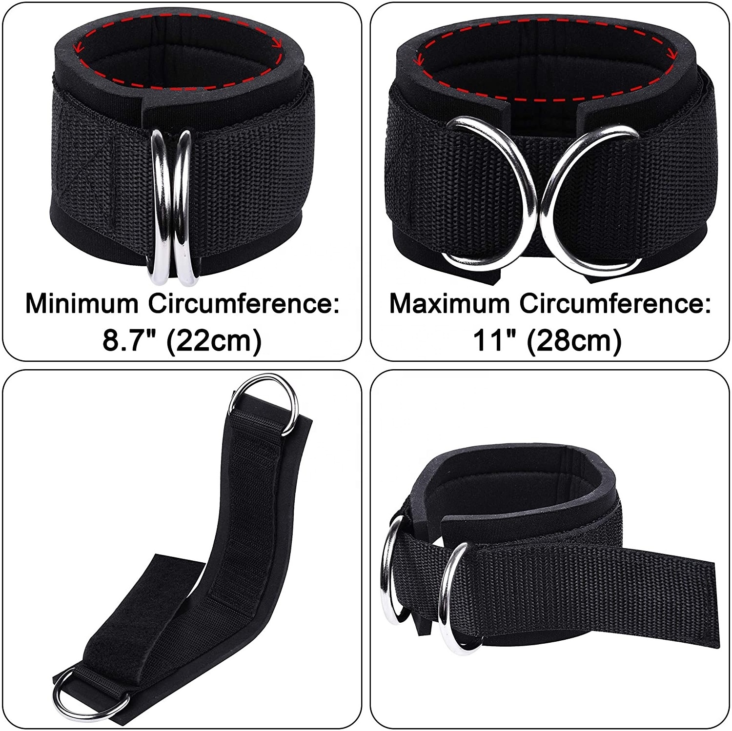 Fitness Ankle Straps for Cable Machine Double DRing Adjustable Comfort fit Neoprene Ankle Supports for Men and Women