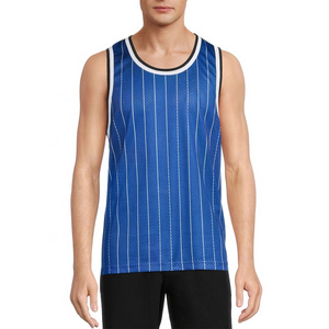 Newest Style Men's Breathable Polyester Mesh Striped Design Sublimated Tank Tops Singlets for Sports Casual Gym Running