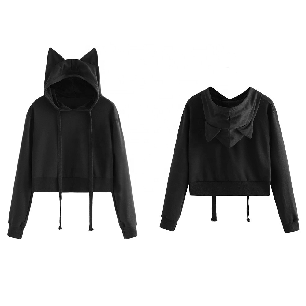 New Style High Quality Ladies Long Sleeve Hoodie Crop Top Cat Ears Sweatshirt Stand Ears Cropped Hoodie for Women