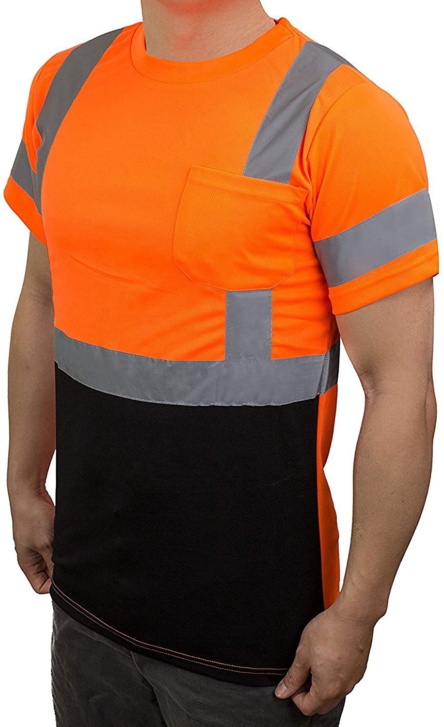 Hi Viz Safety tshirt Workwear High Visibility Tee Shirt Reflective Short Sleeve Safety Tshirts with Pocket for Men Women