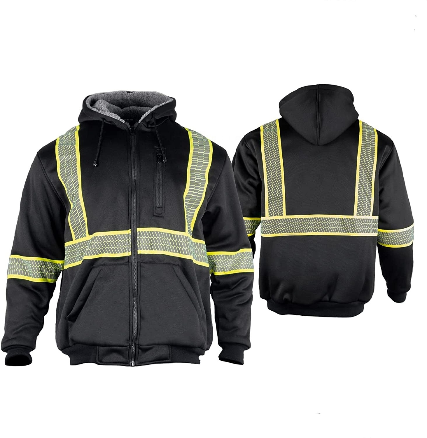 Wholesale Mens High Vis Safety Reflective Sweatshirt Wool Fleece Zipper Jacket Hoodie Safety Jacket