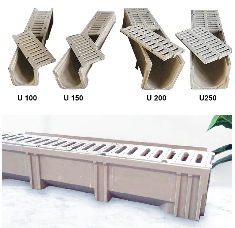 High Quality Rain Water Drainage System Cover Polymer Concrete Drainage Channel With Grating Cover