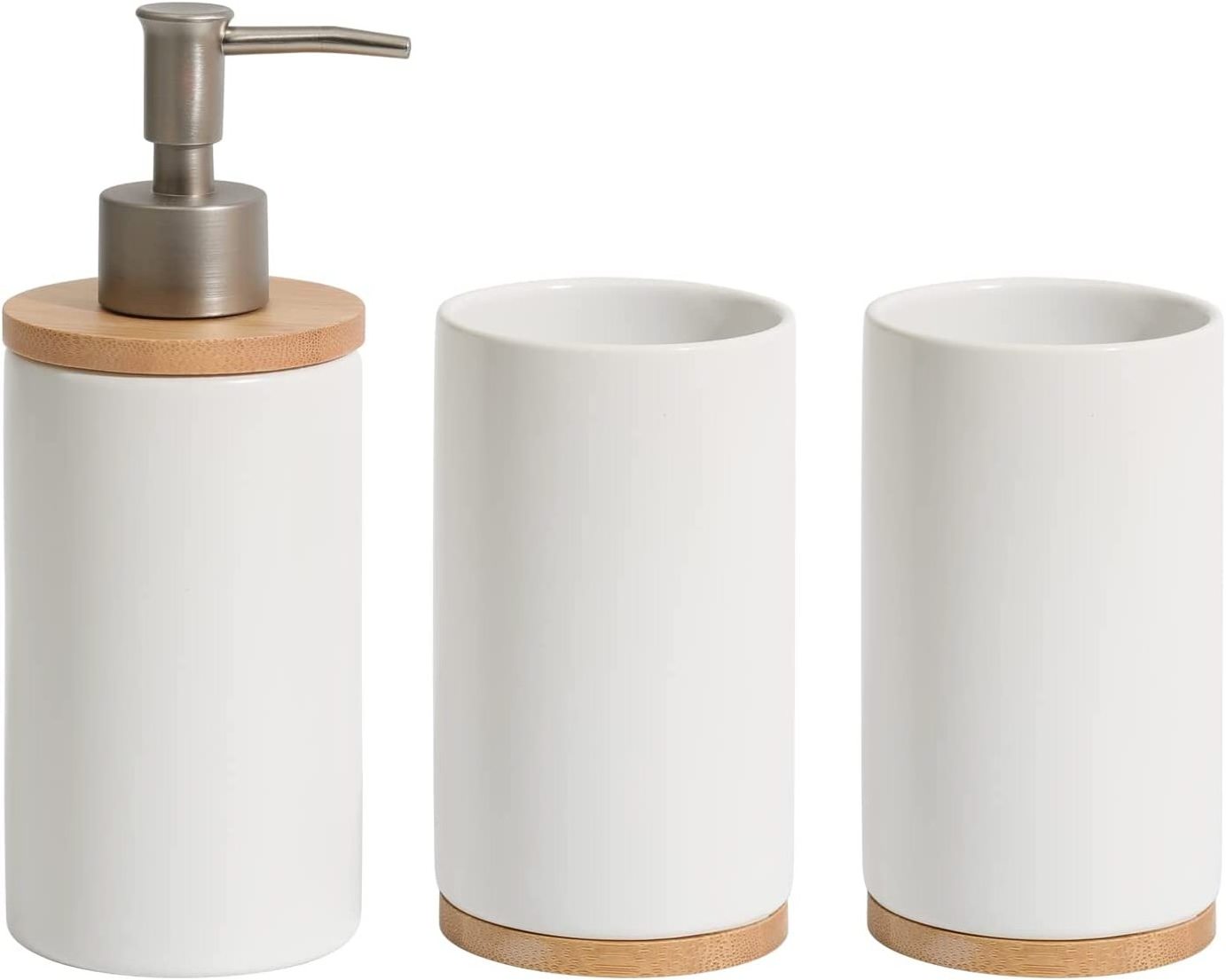 ceramic washroom products decoration accessory set bathroom accessories set with bamboo