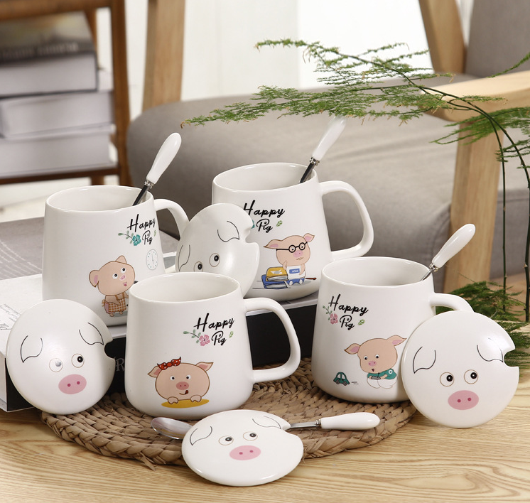 Pink Girl Heart Cartoon cute mug Ceramic Couple Water Coffee pig nose mug 350ml cup