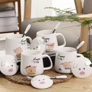 Pink Girl Heart Cartoon cute mug Ceramic Couple Water Coffee pig nose mug 350ml cup