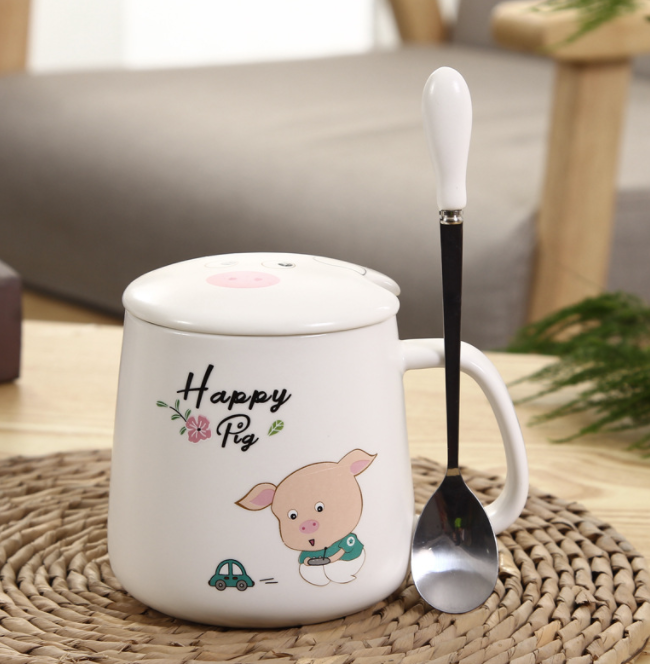 Pink Girl Heart Cartoon cute mug Ceramic Couple Water Coffee pig nose mug 350ml cup