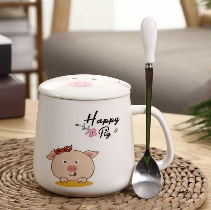 Pink Girl Heart Cartoon cute mug Ceramic Couple Water Coffee pig nose mug 350ml cup