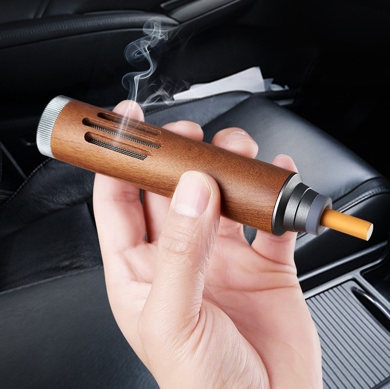 BETTER Cool wooden portable ashtray handheld personal walnut wood pocket aluminum alloy ashtray