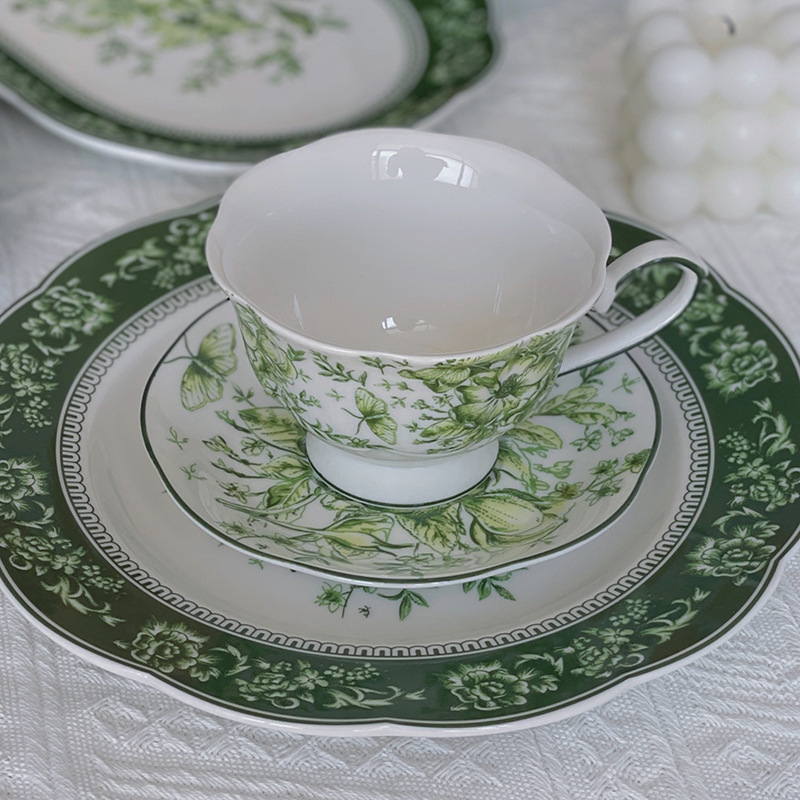 french retro green light luxury tableware aesthetic popular jade dishes ceramic plates sets