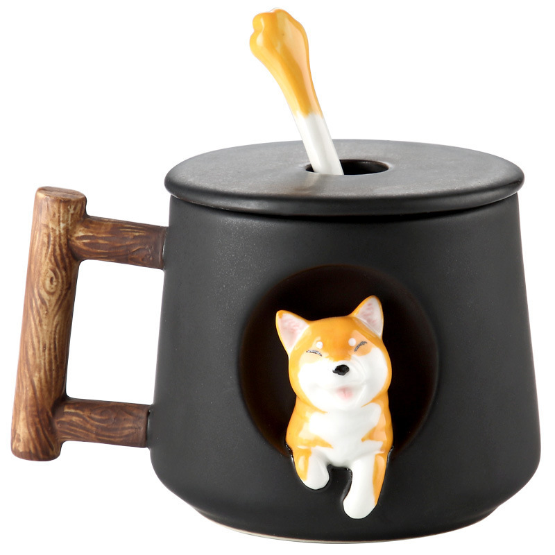 hand painted breakfast ceramic ins shiba inu akita tea cup 3d lover coffee mug dog themed mugs