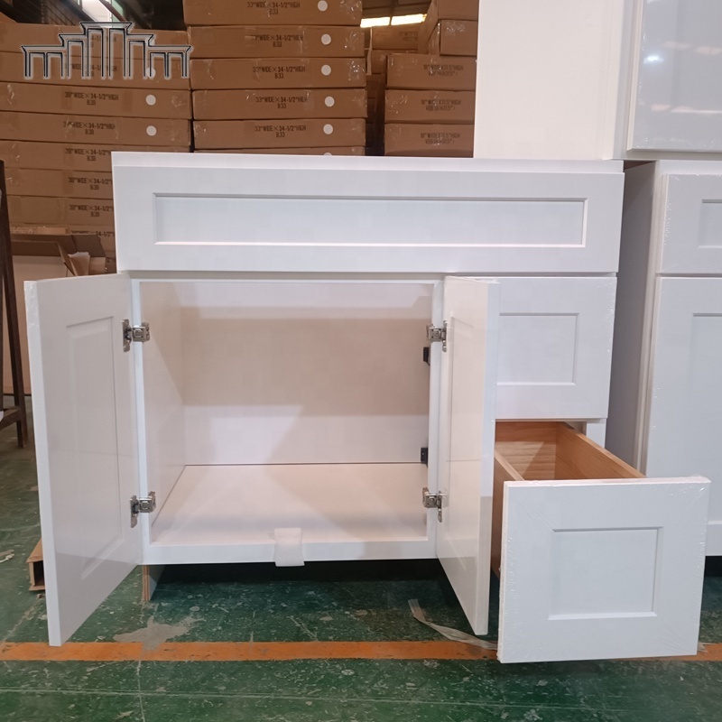 American Standard Size Wholesale RTA Shaker White Wood 36 Inch Bathroom Vanity Made In Vietnam