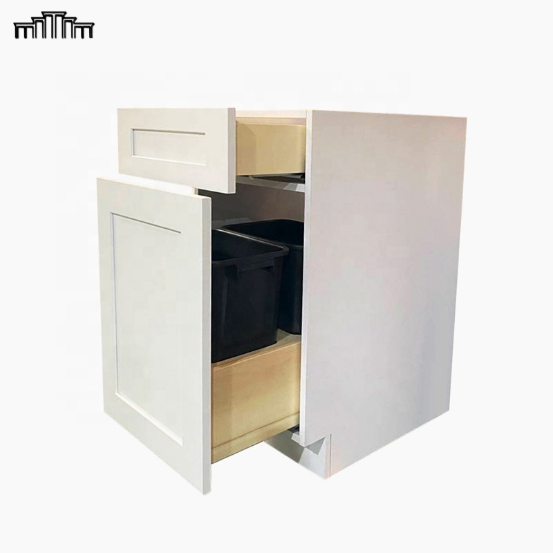 No Anti-Dumping Vietnam OEM Factory Made Frameless Shaker Style Real Wood Door Pull Out Kitchen Cabinets With Under Trash Can