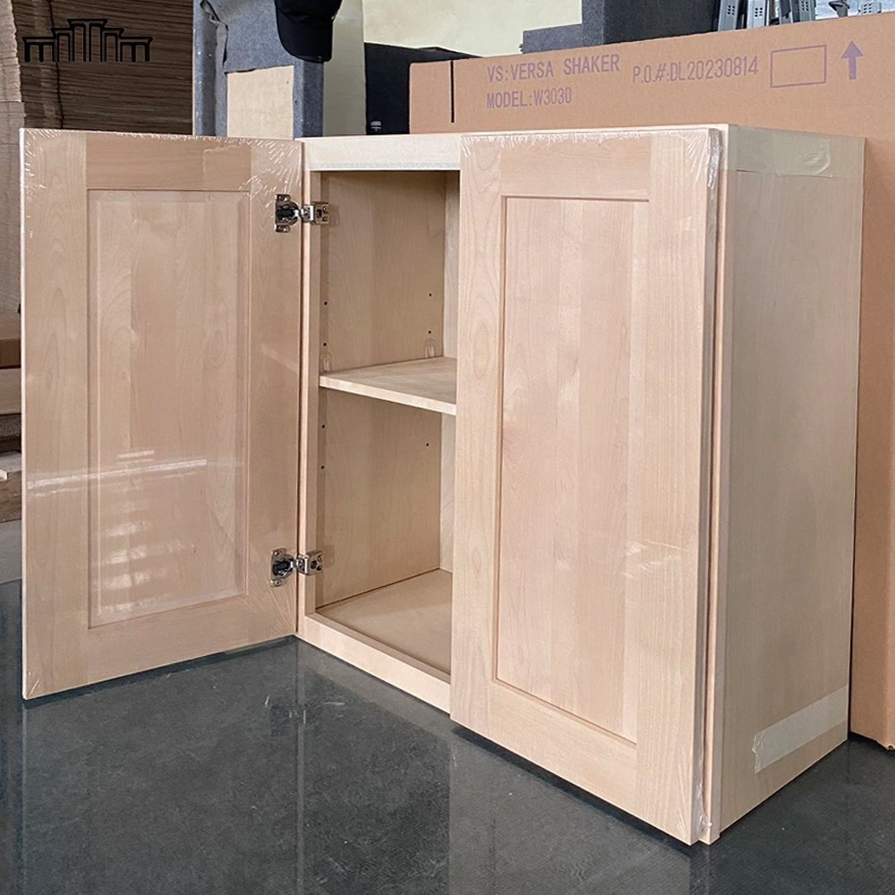 Vietnam Factory No Anti-Dumping Mass Production Wholesale RTA Solid Birch Wood Kitchen Wall Mounted Cabinets With Double Doors