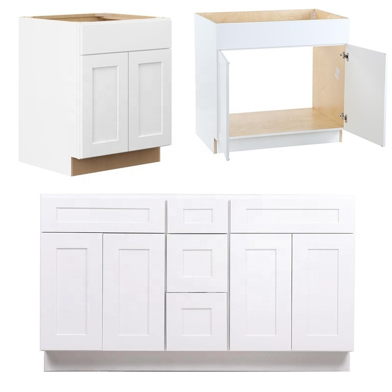 Hotel Supplier White Shaker Cabinets Ready Made Solid Wood Bathroom Cabinet Vanity