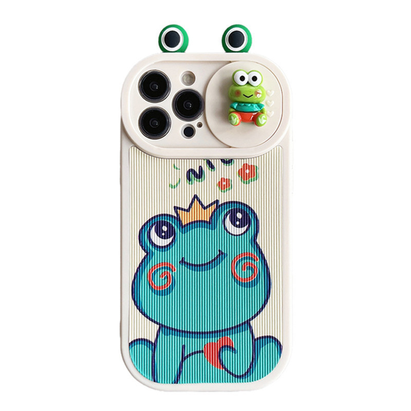 Cute 3D Frog Push Pull Camera Lens Protective Phone Case For iPhone 14 Pro Max 13 12 11 14 Plus Cartoon Duck Soft Back Cover