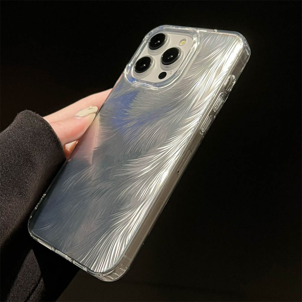 New Changing Color Gradient Feather TPU PC Phone Case for iPhone 15 Pro Max