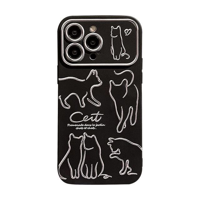 ins Black Cat Big Window Soft Phone Case For iPhone 15 14 12 13 11 Pro Max X XR XS 7 8 Plus