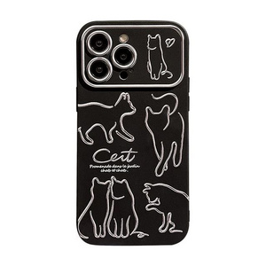 ins Black Cat Big Window Soft Phone Case For iPhone 15 14 12 13 11 Pro Max X XR XS 7 8 Plus