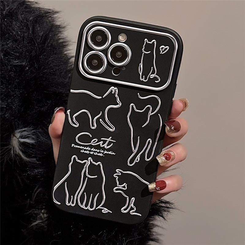 ins Black Cat Big Window Soft Phone Case For iPhone 15 14 12 13 11 Pro Max X XR XS 7 8 Plus