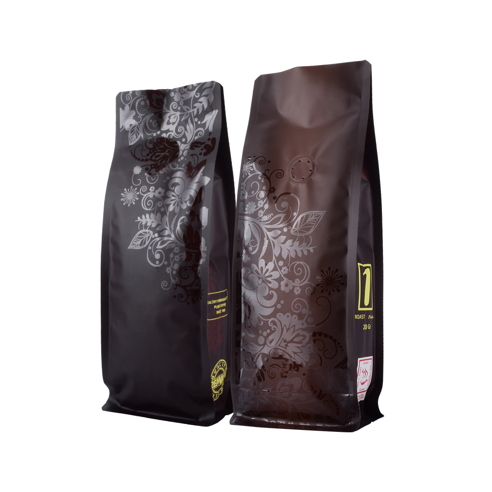 Custom Printing Flat Bottom Coffee Bean Packaging Bag With One Way Valve