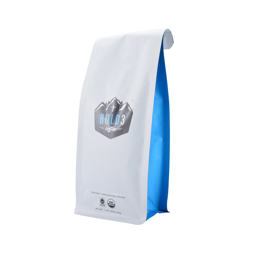 Custom Printing Flat Bottom Coffee Bean Packaging Bag With One Way Valve