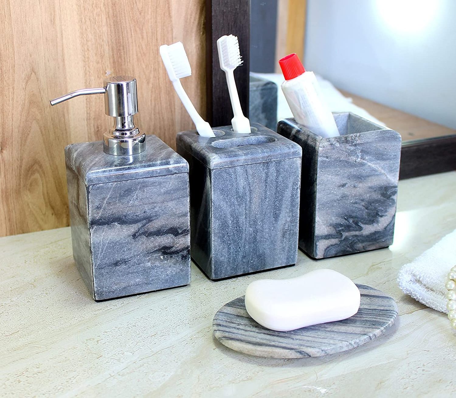 Luxury Bathroom Accessories Set Stone Marble & Marbling Toothbrush and Hotel Bathroom Accessories for Home By HS Craft Impex