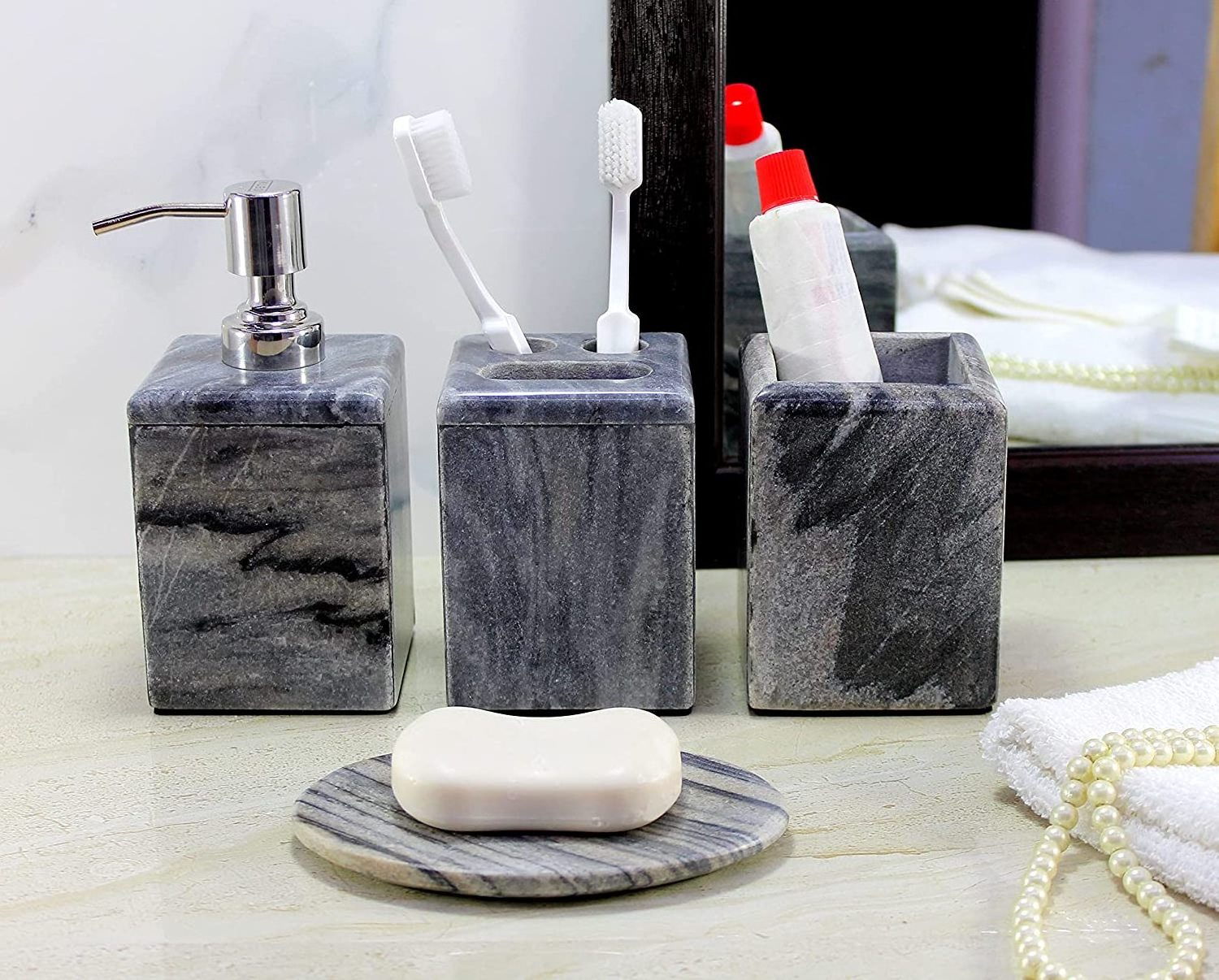 Luxury Bathroom Accessories Set Stone Marble & Marbling Toothbrush and Hotel Bathroom Accessories for Home By HS Craft Impex