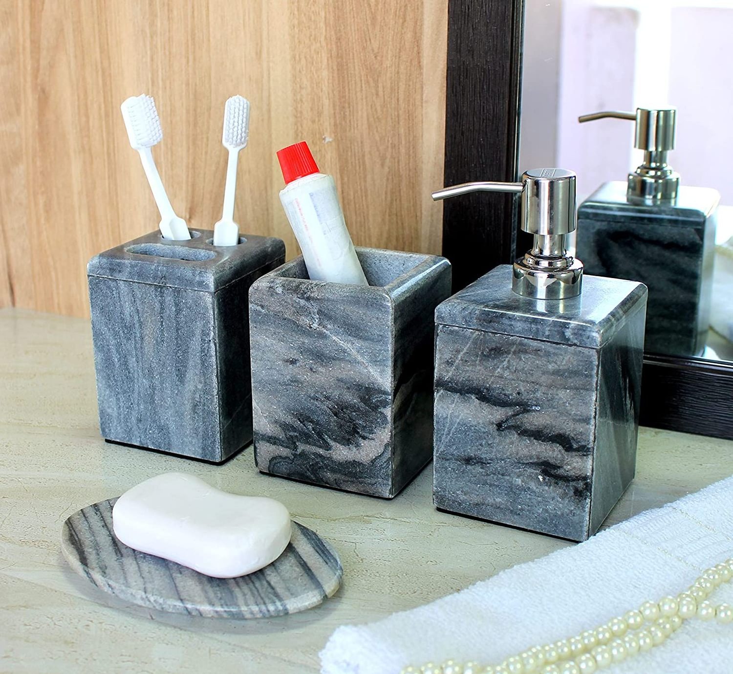 Luxury Bathroom Accessories Set Stone Marble & Marbling Toothbrush and Hotel Bathroom Accessories for Home By HS Craft Impex