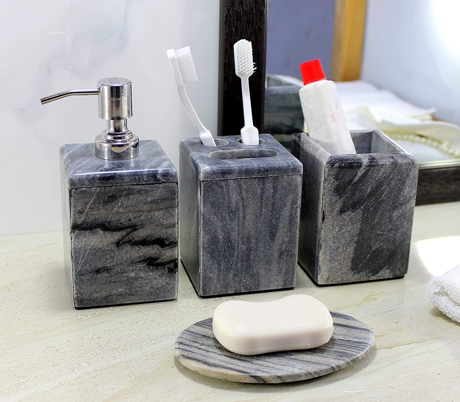 Luxury Bathroom Accessories Set Stone Marble & Marbling Toothbrush and Hotel Bathroom Accessories for Home By HS Craft Impex