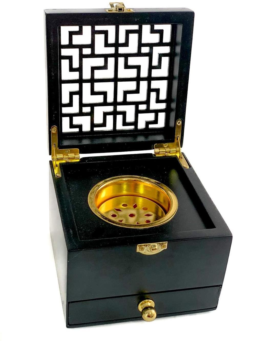 Wooden Incense Burner Hot Selling Bakhoor Holder Black Natural Wood Box Burner Square Shape Bakhoor Burner