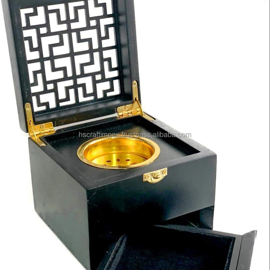 Wooden Incense Burner Hot Selling Bakhoor Holder Black Natural Wood Box Burner Square Shape Bakhoor Burner