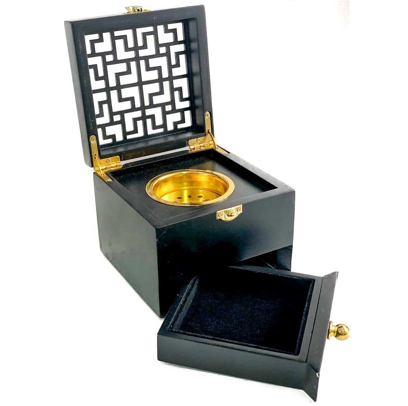 Wooden Incense Burner Hot Selling Bakhoor Holder Black Natural Wood Box Burner Square Shape Bakhoor Burner