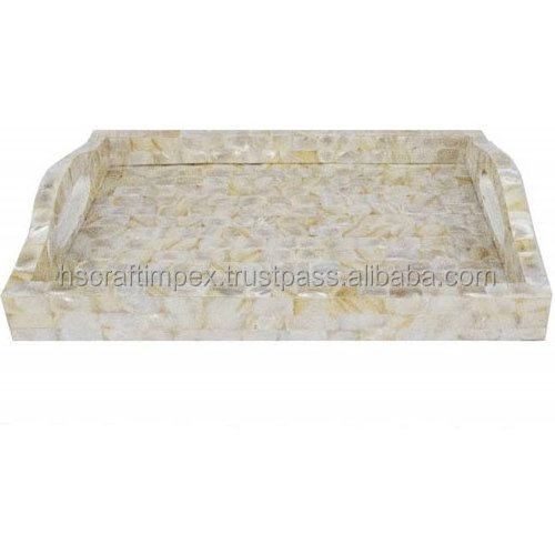 Mother Of Pearl Rectangle Shape Serving Tray Set For Home Decorative Mother Of Pearl Serving Tray