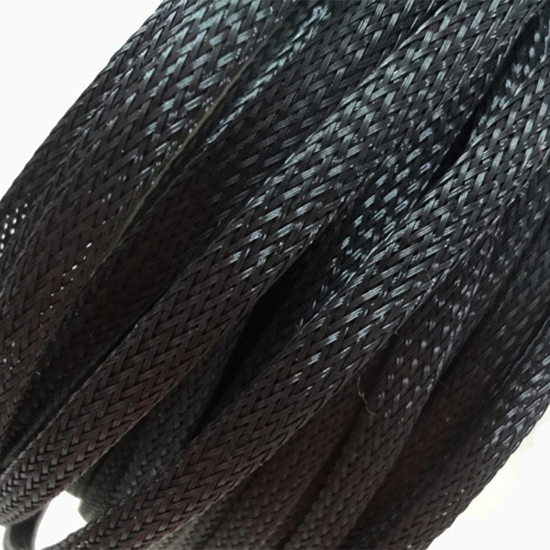 Self-extinguished Cable protection PET Nylon black expandable sleeve pet expandable braided sleeving for cables