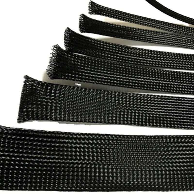 Self-extinguished Cable protection PET Nylon black expandable sleeve pet expandable braided sleeving for cables