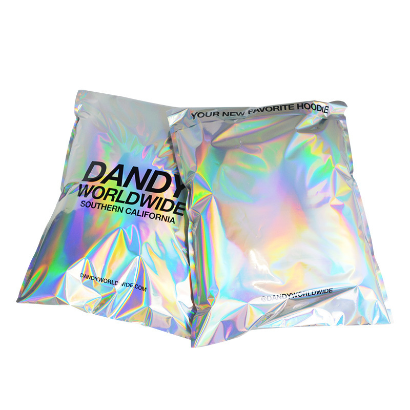 Custom logo Glossy Glitter Envelopes mailing rainbow metallic aluminum Foil Clothing shipping bags holographic poly mailers