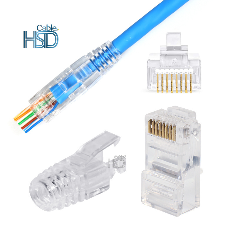 100pcs Per Bag High Quality Factory OEM Cat5 Cat5e Network EZ Pass Through  UTP Unshielded RJ45 Connectors Modular Plug