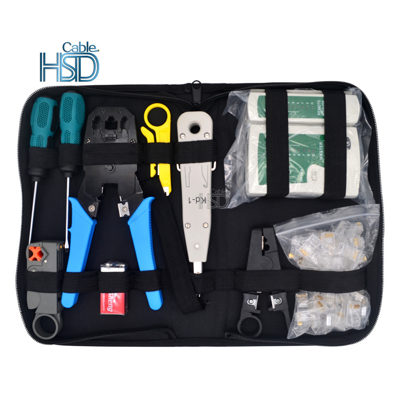 Set RJ45 Ethernet Cable Tester Crimper Stripper Cutter Punch Down Tool Network Kit Cat6 Crimping Tool Kit