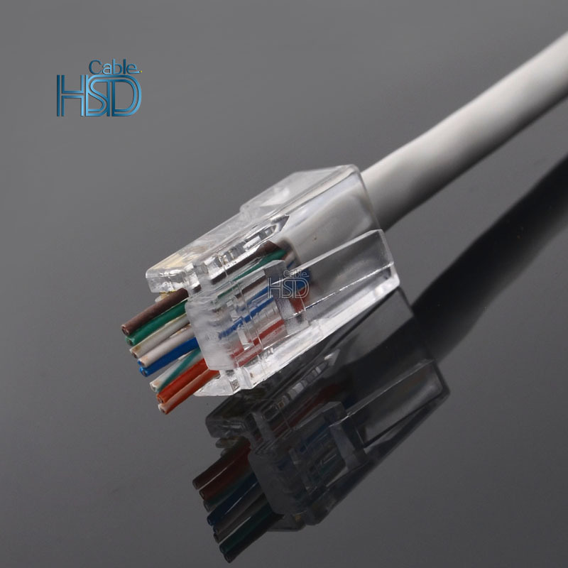 New Design FTP Lan 4Pr 24AWG Connector Flat White RJ45 Pass Through CAT6 Cat6a Outdoor Cat6 Connector